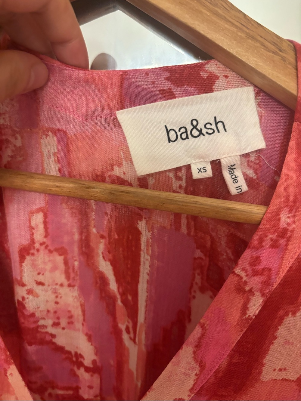 ba&sh Pink and Red Abstract Button-Front Mini Dress - Picture 2 of 3